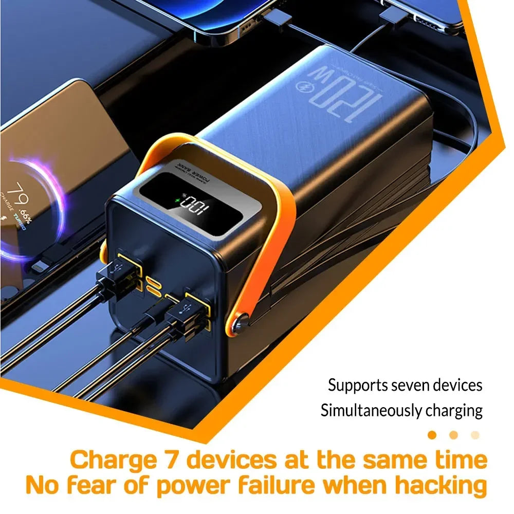 Portable PowerBank 120W160000mAH Super Fast Charger Large Capacity External Battery Supports Simultaneous Charging of 7 Devices