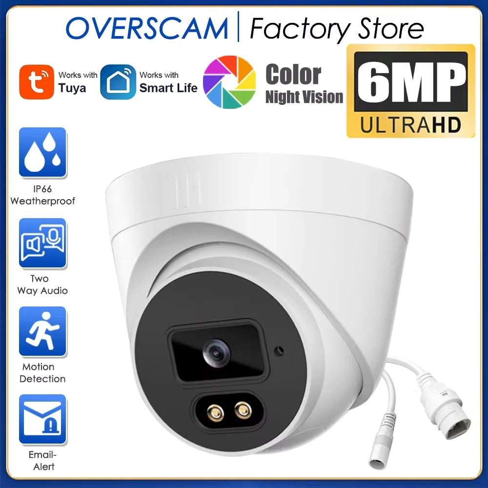 6MP Tuya Smartlife Home Surveillance Camera IP POE Two-Way Audio Dome Color Night Vision Ai Detect CCTV Video Security For NVR