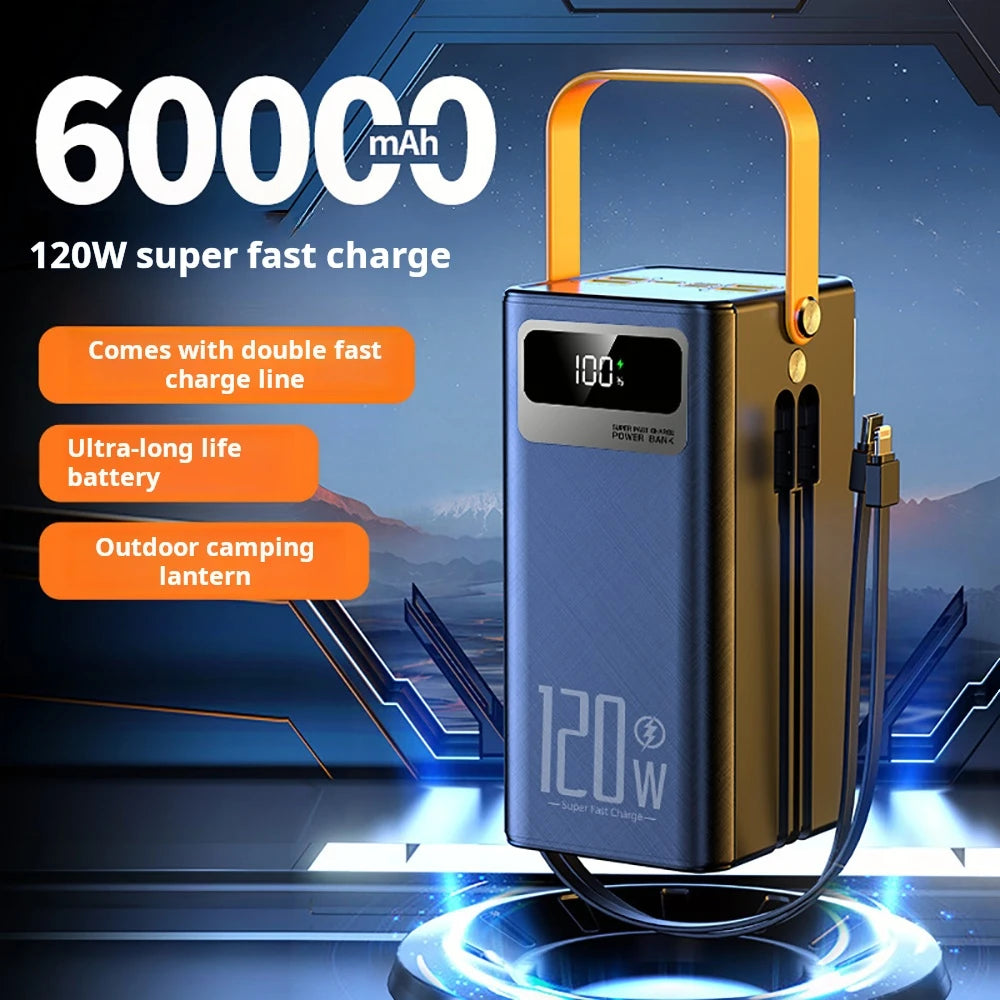 High Capacity 30000mAh / 60000mAh Power Bank, 120W Quick Charge External Battery Pack with LED Light for Phone Laptop