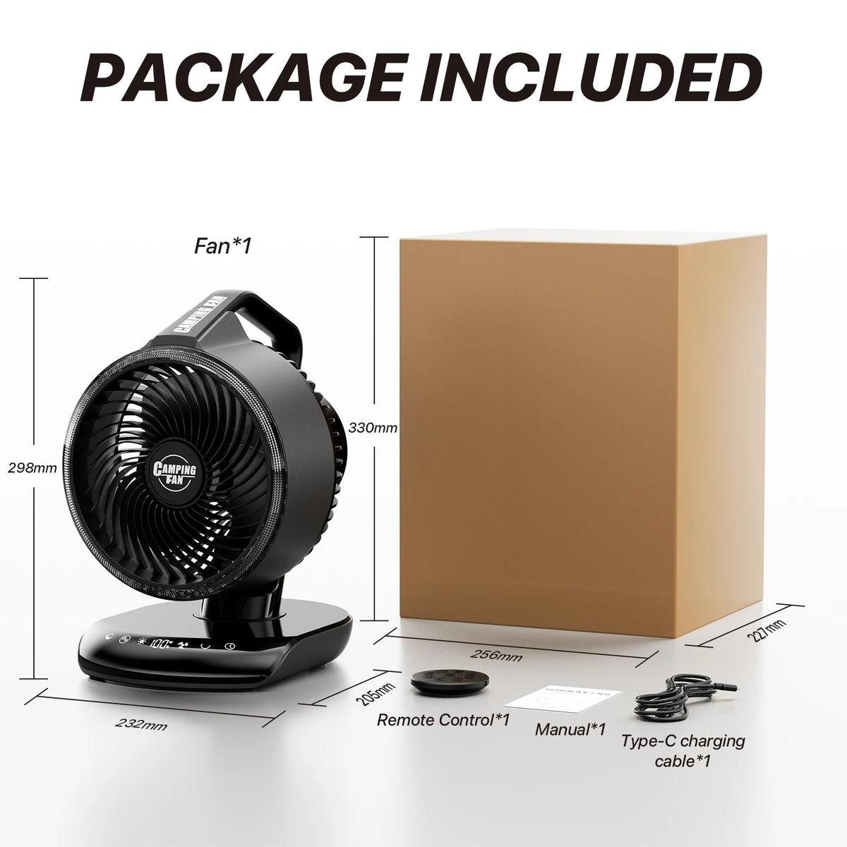 Portable Camping Fan 20000mAh Rechargeable Battery Powered Fan with LED Lantern USB-C Battery Operated Fans Ultra Quiet