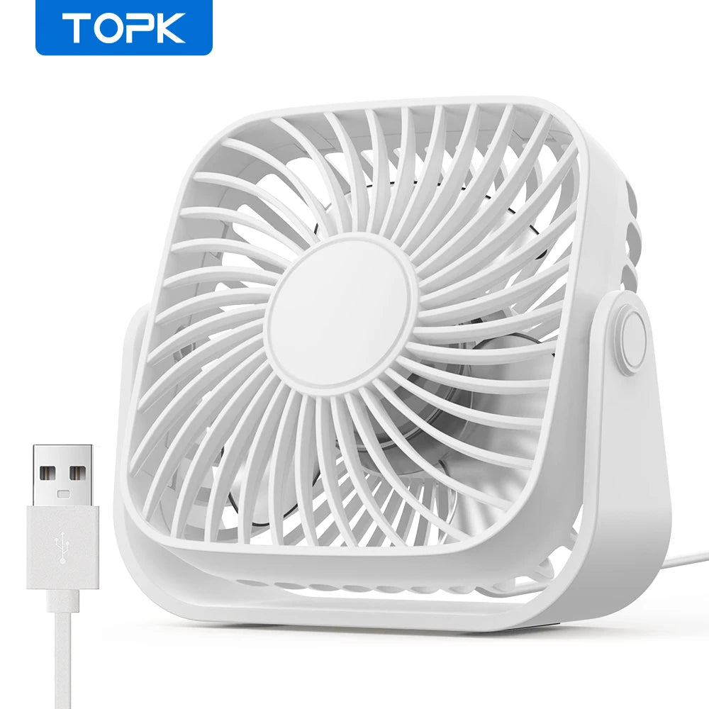 TOPK 4Inch USB Mini Portable Fan for Camping,3 Speeds Quiet Desk Table Personal Fan,360°Adjustment Standing Fans for Room Home