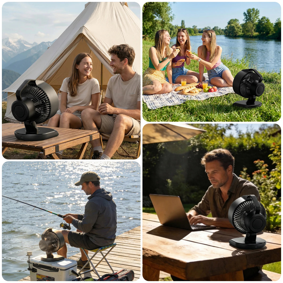 Portable Camping Fan 20000mAh Rechargeable Battery Powered Fan with LED Lantern USB-C Battery Operated Fans Ultra Quiet