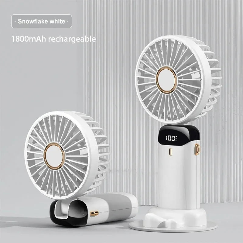 Portable Handheld Mini Fan Foldable Neck Hanging Fans 5 Speed USB Rechargeable Fan with Phone Stand and Display Screen 1800mAh