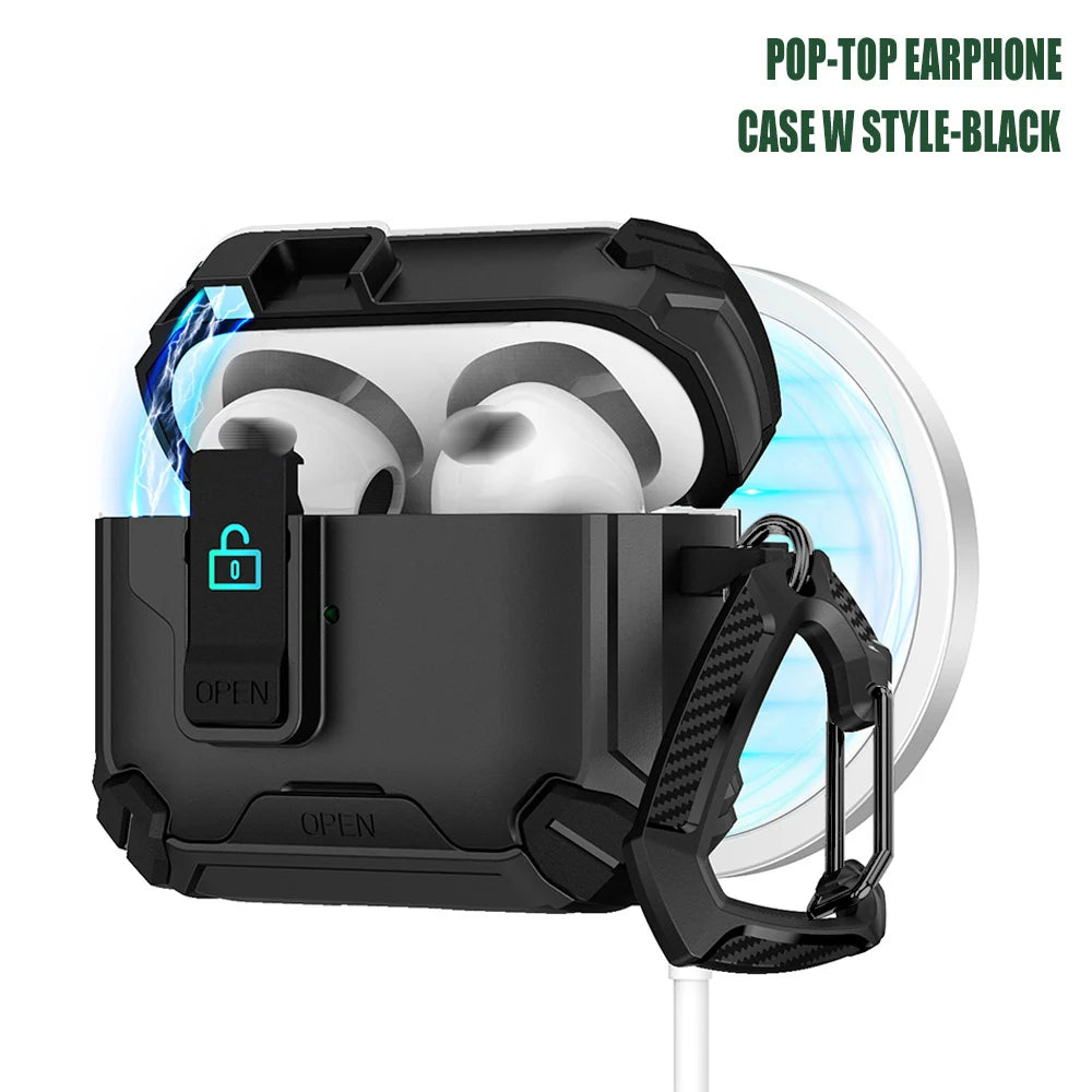 Earphone Cases For Airpods Pro 3 2 Case Airpods 4 3 2 1 Secure Lock Fundas TPU Full Protection Shell Covers With Phone Stand