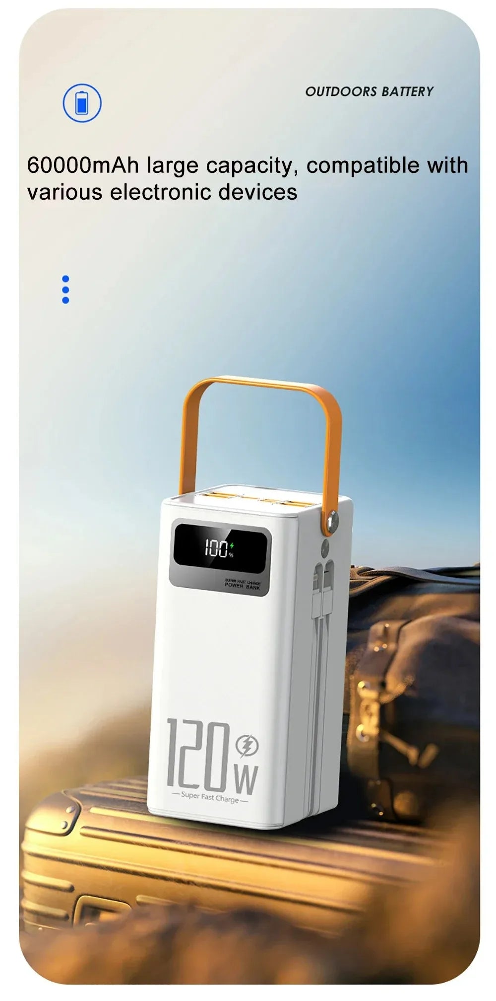 High Capacity 30000mAh / 60000mAh Power Bank, 120W Quick Charge External Battery Pack with LED Light for Phone Laptop