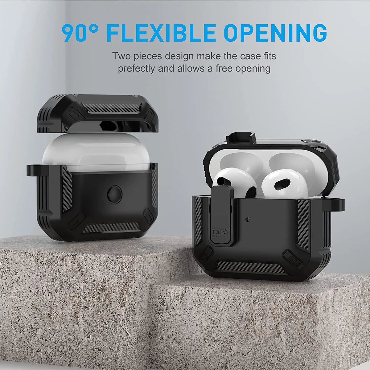 Airpods Pro Protective Case with Lock Gen 3 Military Hard Shell Rugged Shockproof Cover with Keychain For Airpods 4 Pro 3 Case