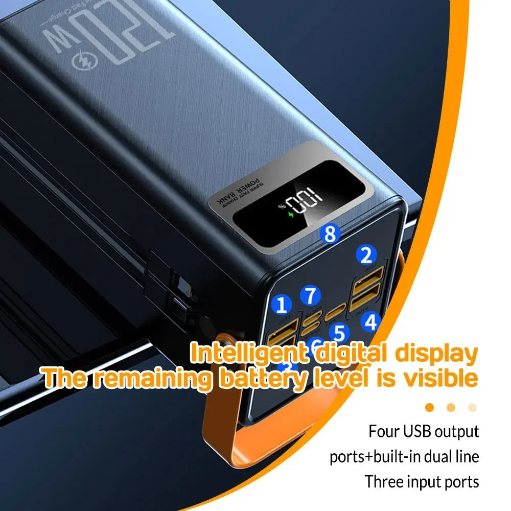 Portable PowerBank 120W160000mAH Super Fast Charger Large Capacity External Battery Supports Simultaneous Charging of 7 Devices