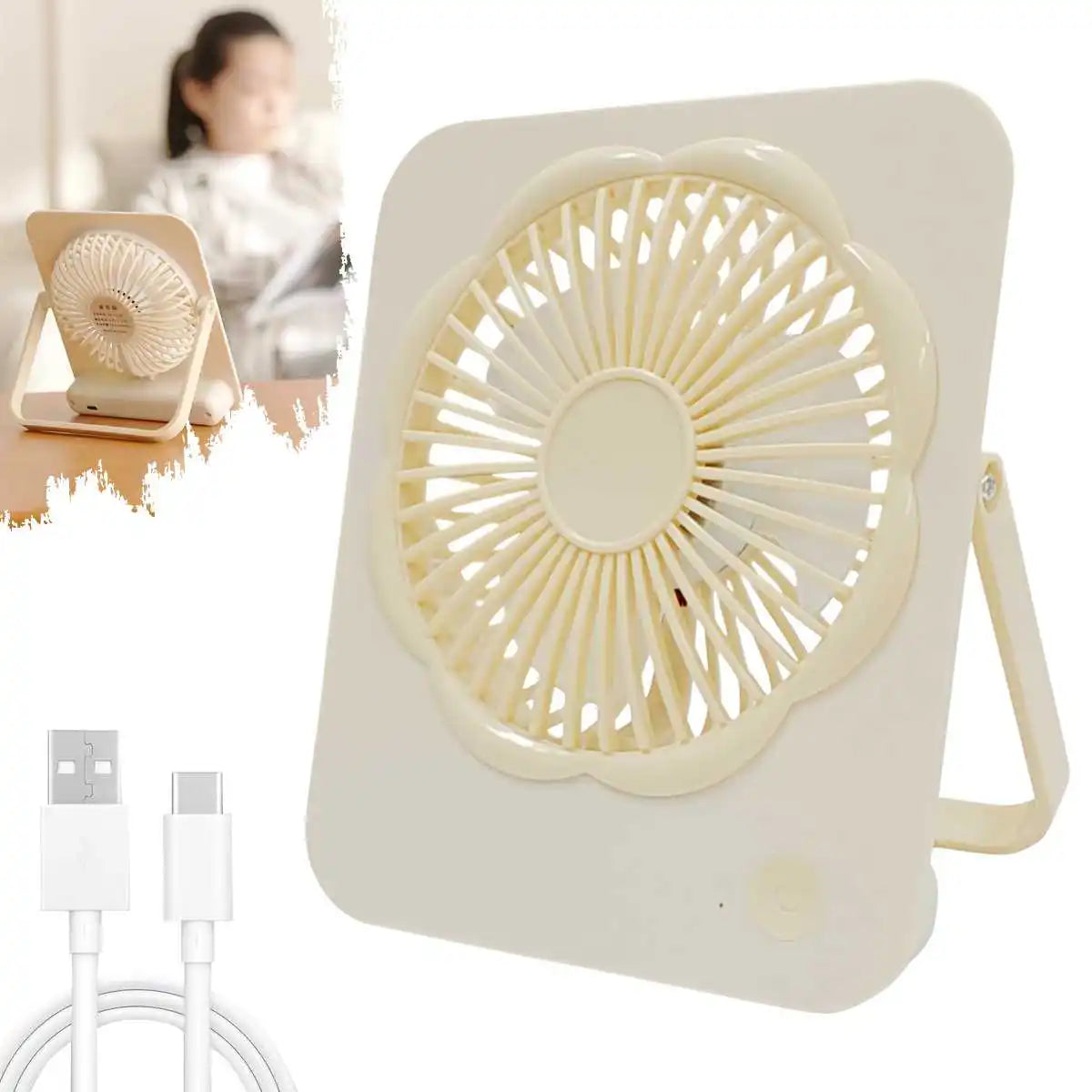 Portable Fan USB Desk Fan Fast Cooling Strong Airflow Quiet Operation Adjustable 4 Speed Wind Standing Ultra-thin Fans