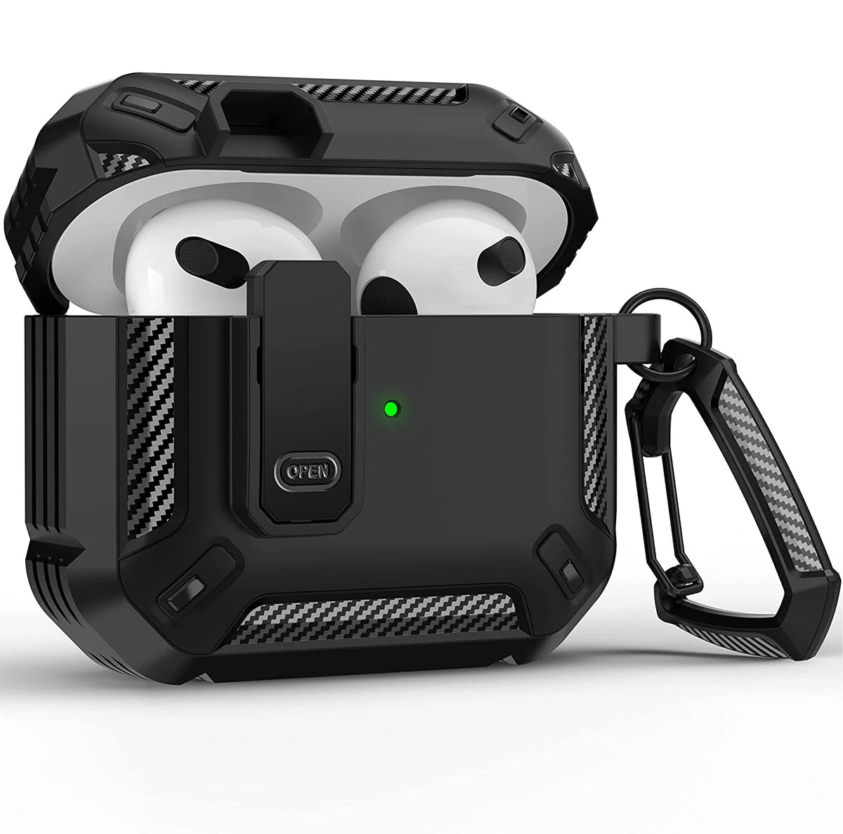 Airpods Pro Protective Case with Lock Gen 3 Military Hard Shell Rugged Shockproof Cover with Keychain For Airpods 4 Pro 3 Case