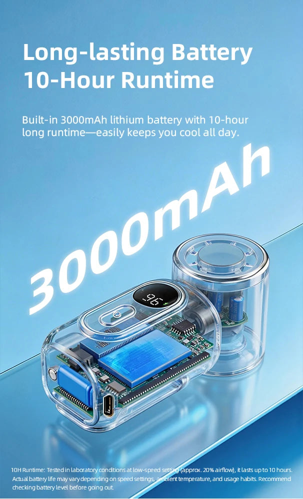 Portable Mini Fan Handheld Cooling Turbo Small Fan 5 Speed 3000mAh LED Display 180° Adjustable Clip USB Rechargeable Fans New
