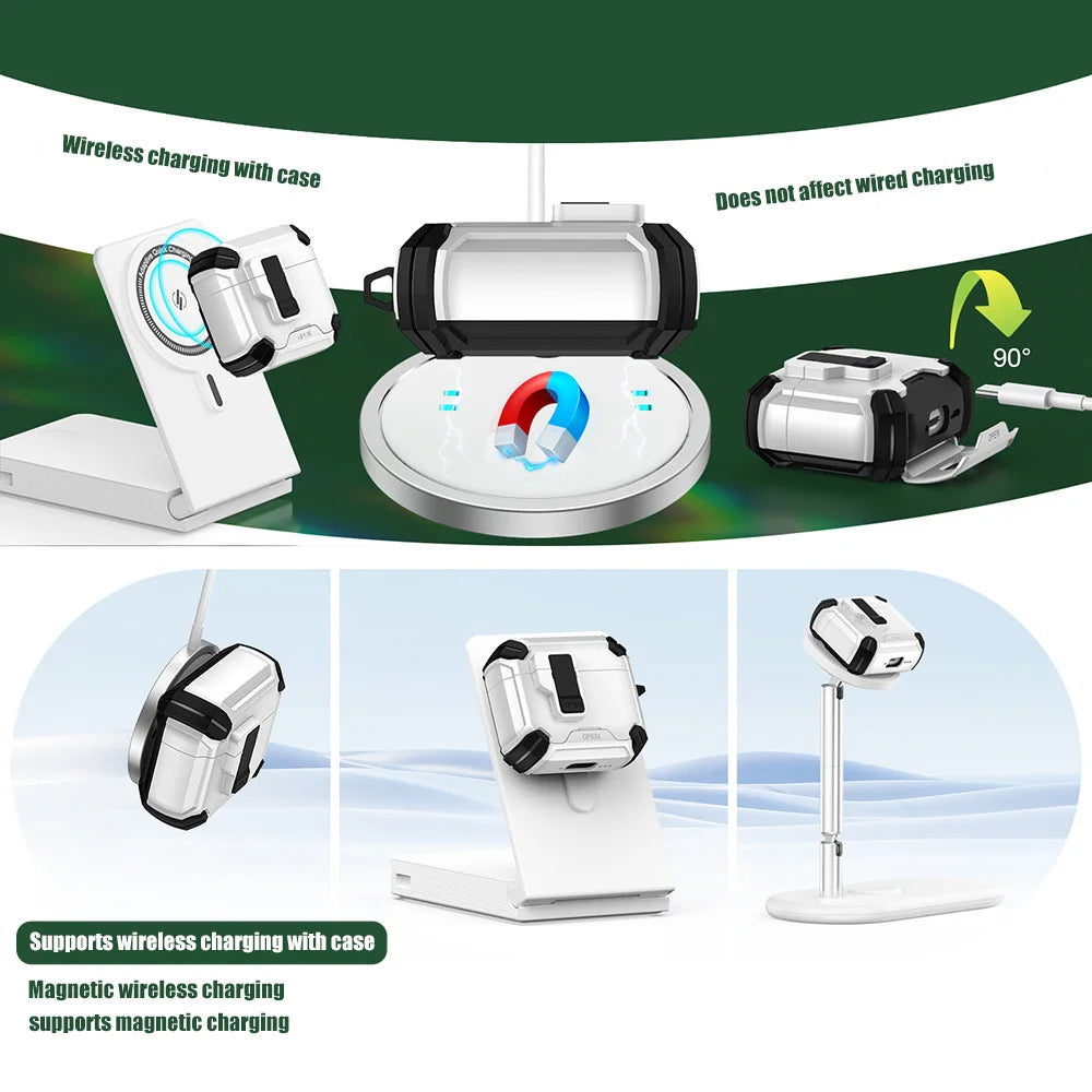 Earphone Cases For Airpods Pro 3 2 Case Airpods 4 3 2 1 Secure Lock Fundas TPU Full Protection Shell Covers With Phone Stand