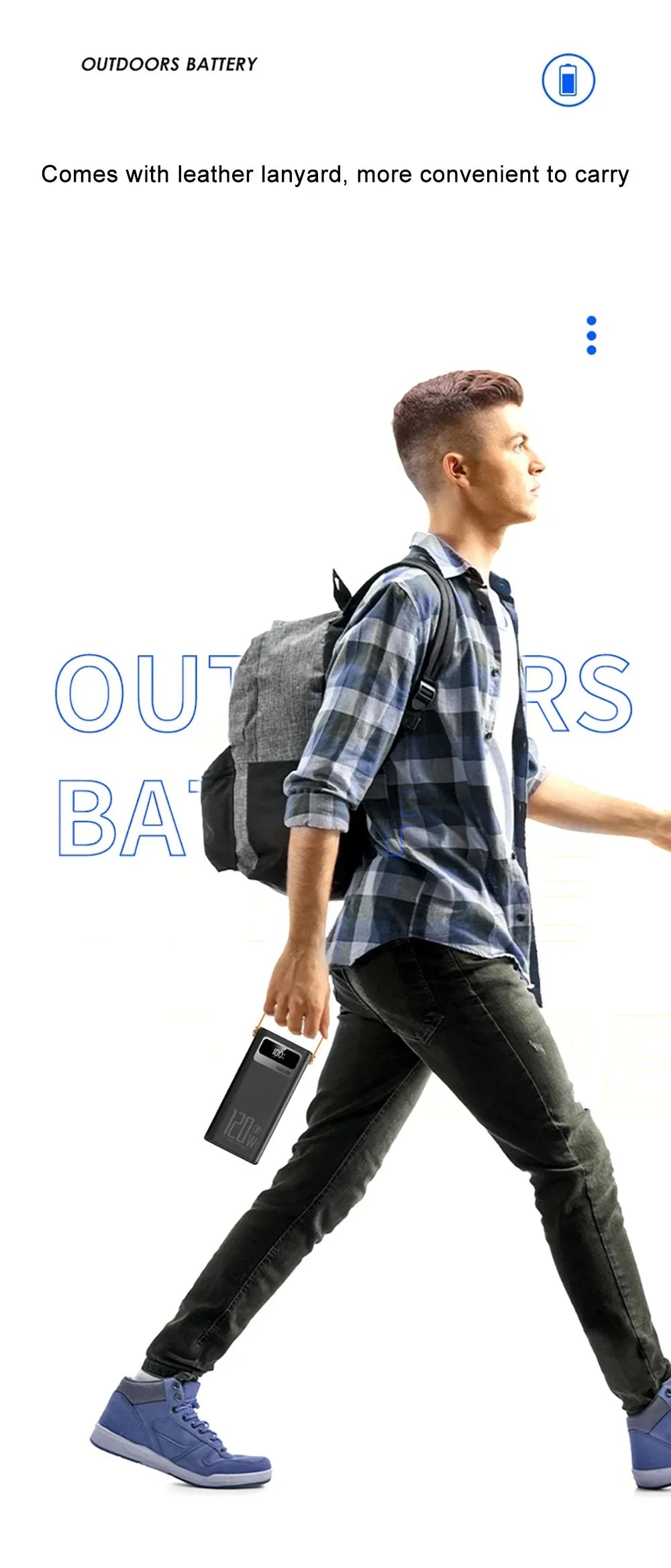 High Capacity 30000mAh / 60000mAh Power Bank, 120W Quick Charge External Battery Pack with LED Light for Phone Laptop