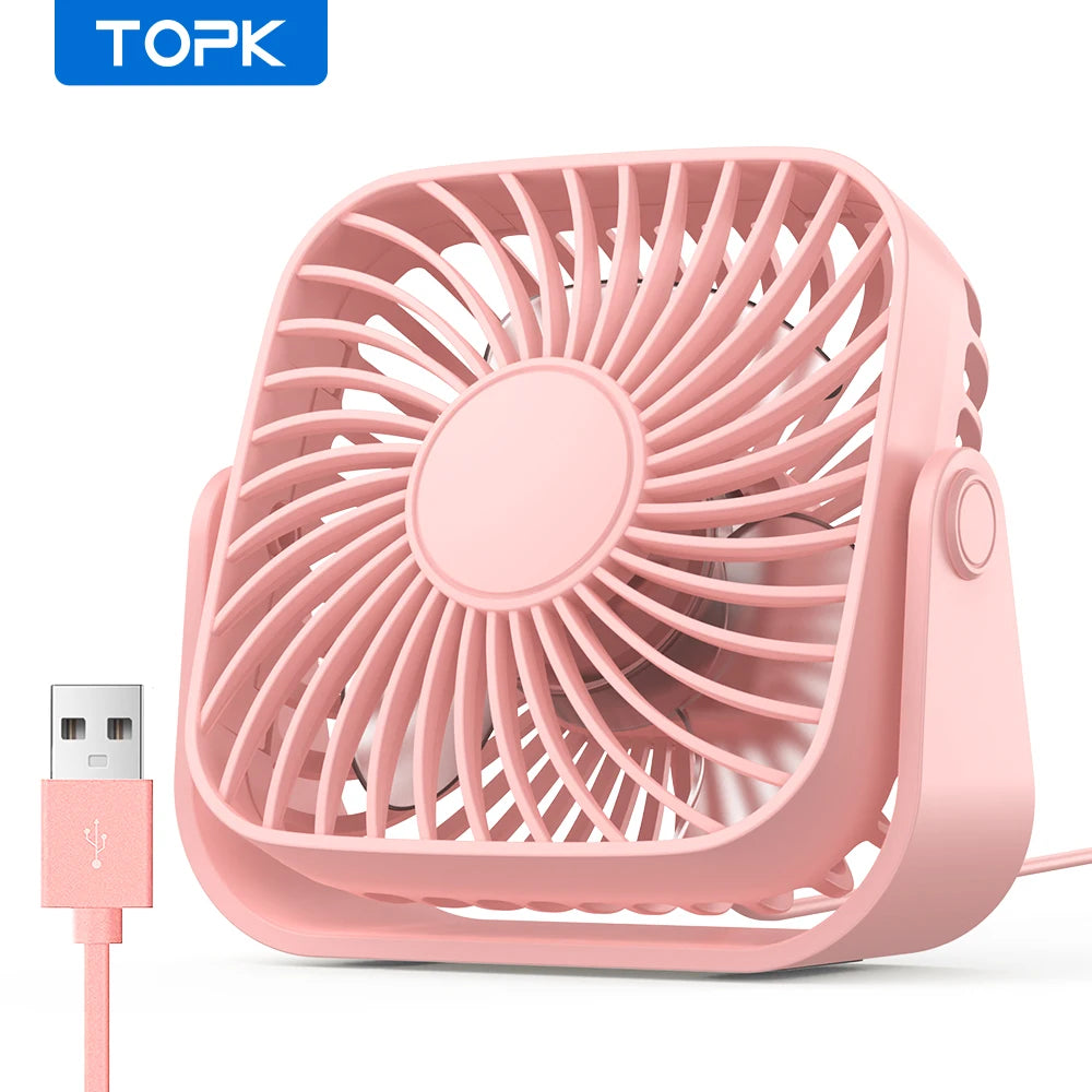 TOPK 4Inch USB Mini Portable Fan for Camping,3 Speeds Quiet Desk Table Personal Fan,360°Adjustment Standing Fans for Room Home