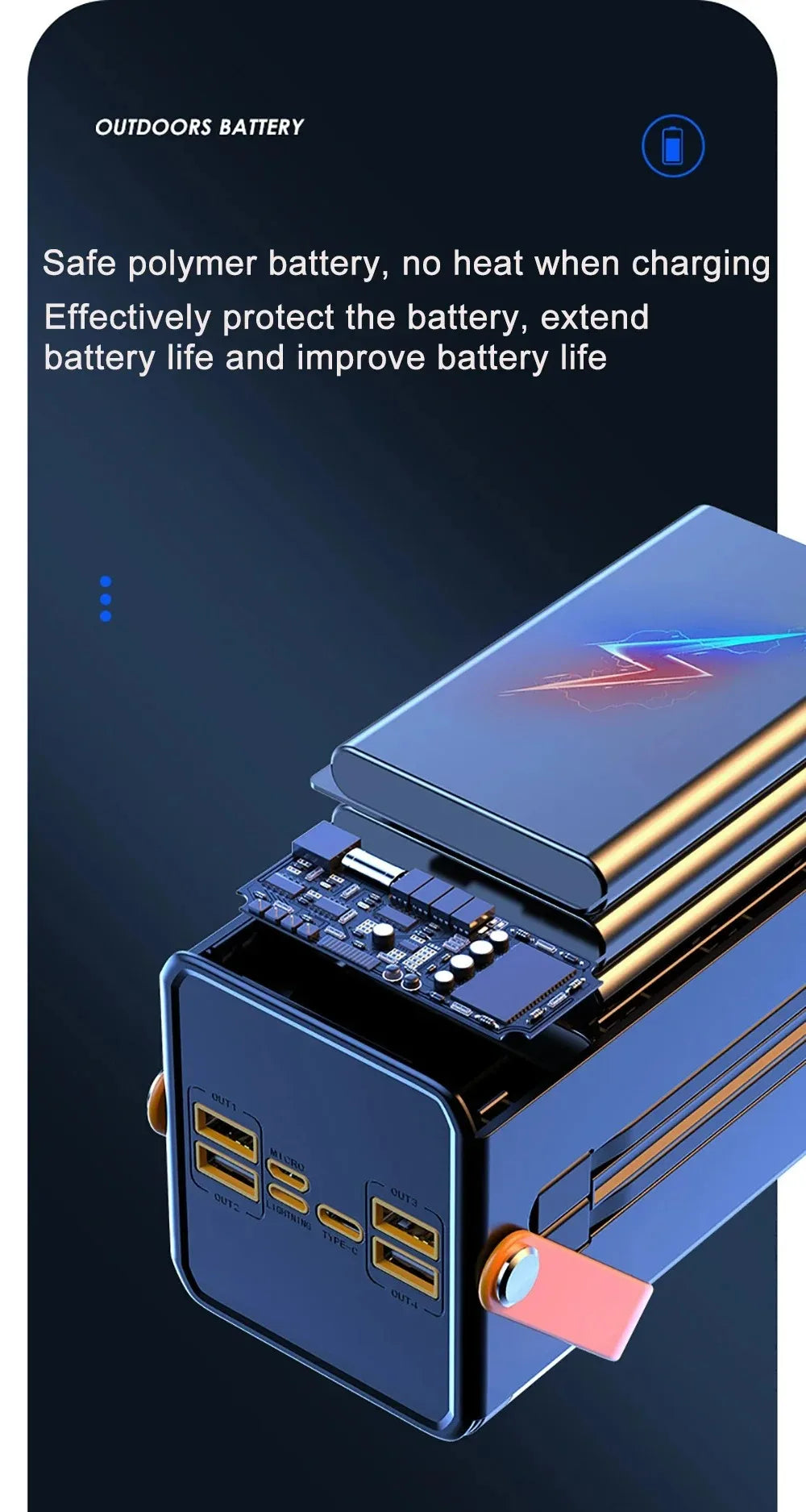 High Capacity 30000mAh / 60000mAh Power Bank, 120W Quick Charge External Battery Pack with LED Light for Phone Laptop