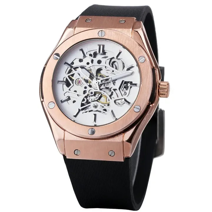WINNER Automatic Mechanical Watch for Men Rubber Strap Skeleton Dial Male Clock Military Sports Style Wristwatch Dropshipping