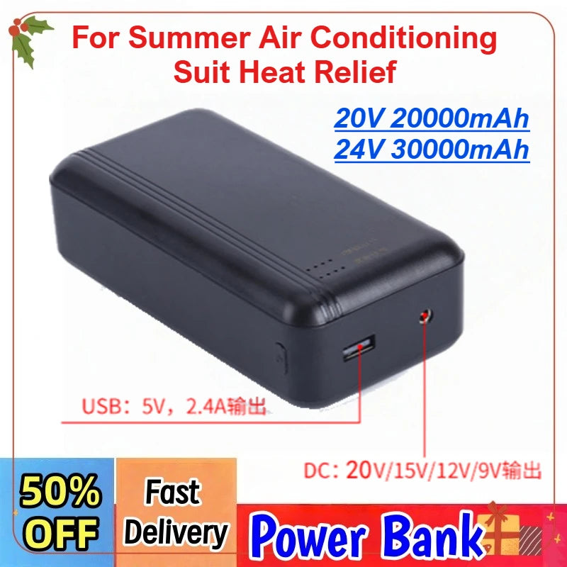 20V 24V 20000mAh 30000mAh Power Bank Portable USB Charger External Battery Pack for Summer Air Conditioning Suit Heat Relief