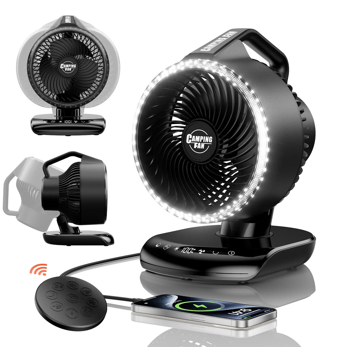 Portable Camping Fan 20000mAh Rechargeable Battery Powered Fan with LED Lantern USB-C Battery Operated Fans Ultra Quiet