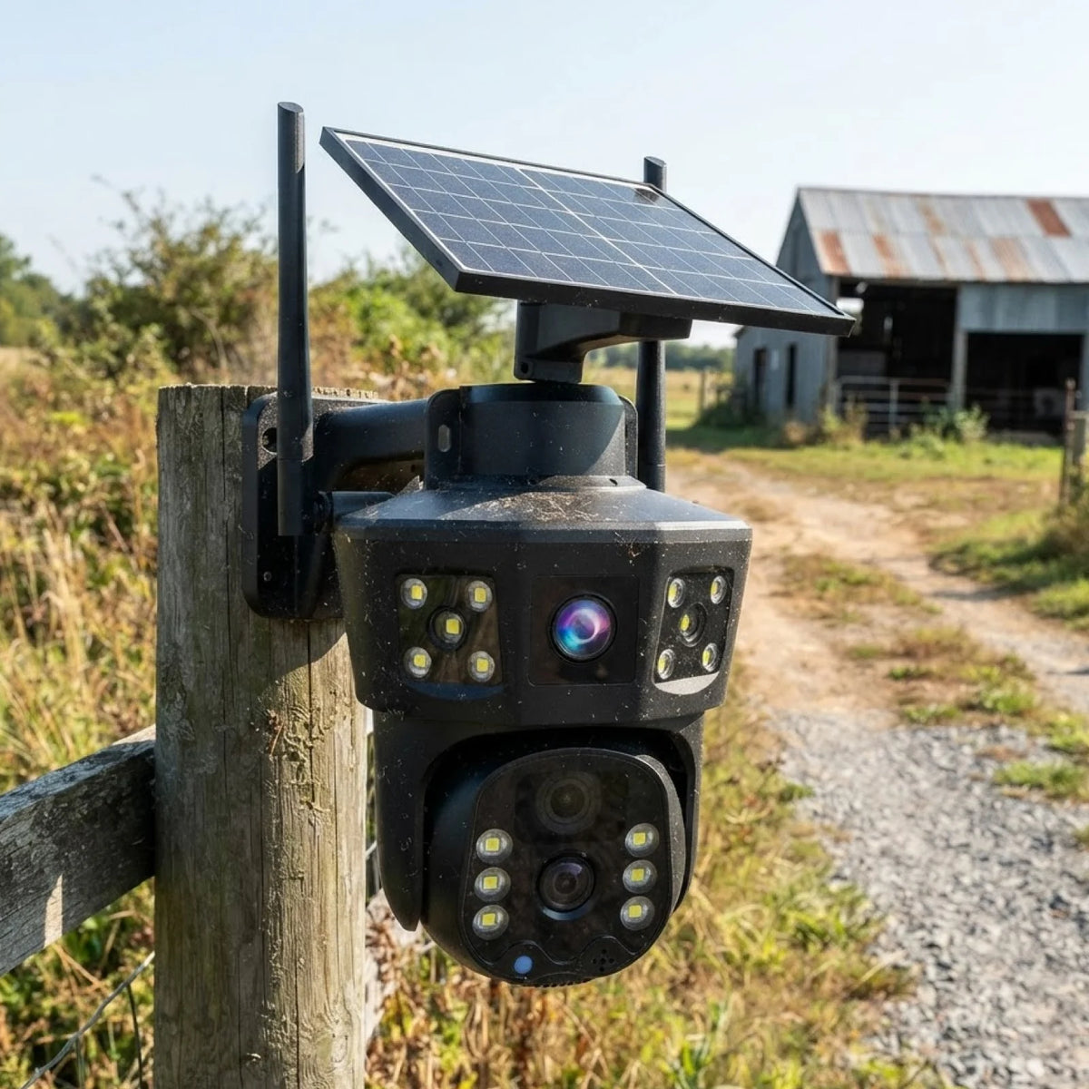 Solar Security Camera with Solar Panel Outdoor Two-lensLens Security Camera WiFi Wireless for Homeowners, Yard, Home Entrance