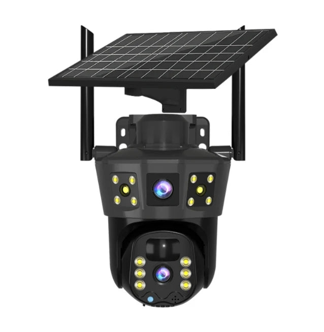 Solar Security Camera with Solar Panel Outdoor Two-lensLens Security Camera WiFi Wireless for Homeowners, Yard, Home Entrance