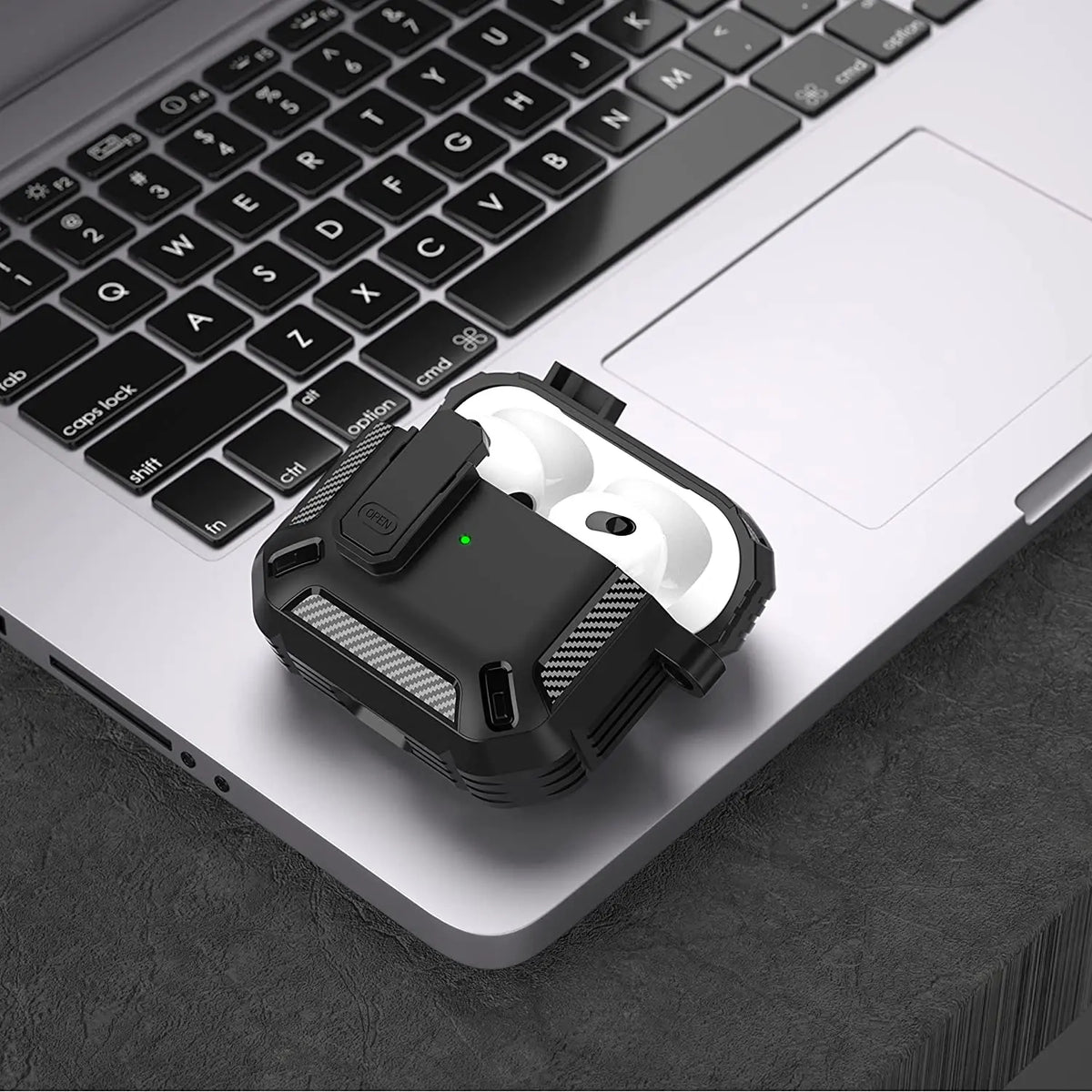 Airpods Pro Protective Case with Lock Gen 3 Military Hard Shell Rugged Shockproof Cover with Keychain For Airpods 4 Pro 3 Case