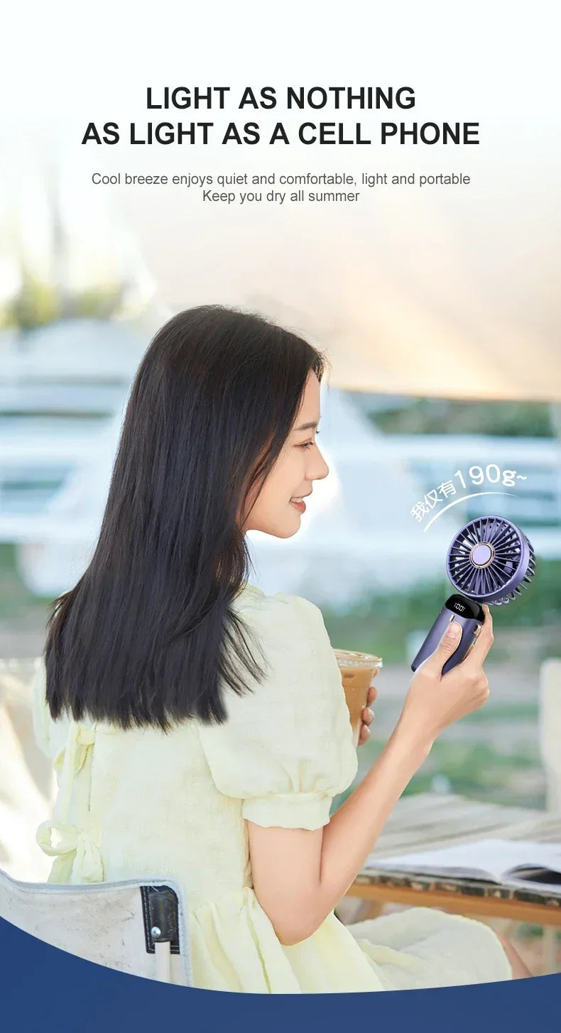 Portable Handheld Mini Fan Foldable Neck Hanging Fans 5 Speed USB Rechargeable Fan with Phone Stand and Display Screen 1800mAh
