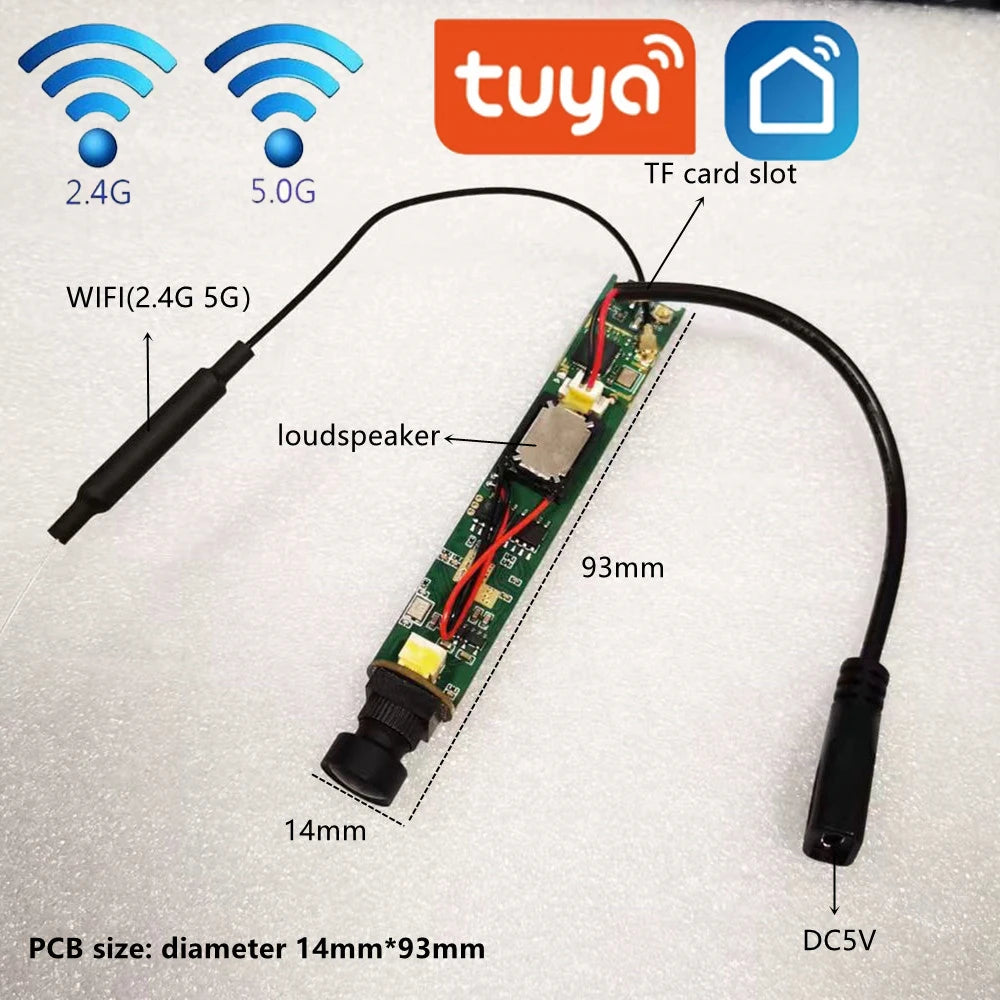 Tuya Smart Mini IP Camera Module 2MP WiFi 14mm PCB Chipset with 2-Way Audio Covert Security Monitor Smart Life DIY Surveillance