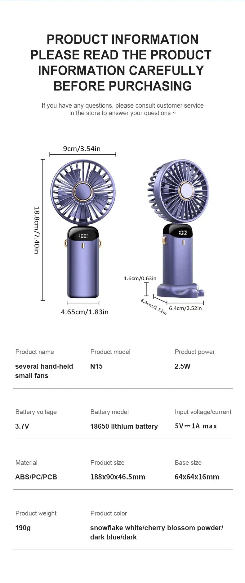 Portable Handheld Mini Fan Foldable Neck Hanging Fans 5 Speed USB Rechargeable Fan with Phone Stand and Display Screen 1800mAh