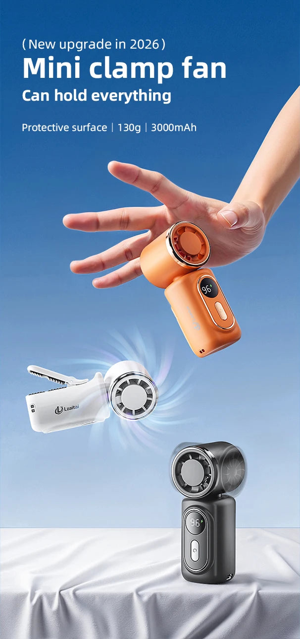 Portable Mini Fan Handheld Cooling Turbo Small Fan 5 Speed 3000mAh LED Display 180° Adjustable Clip USB Rechargeable Fans New
