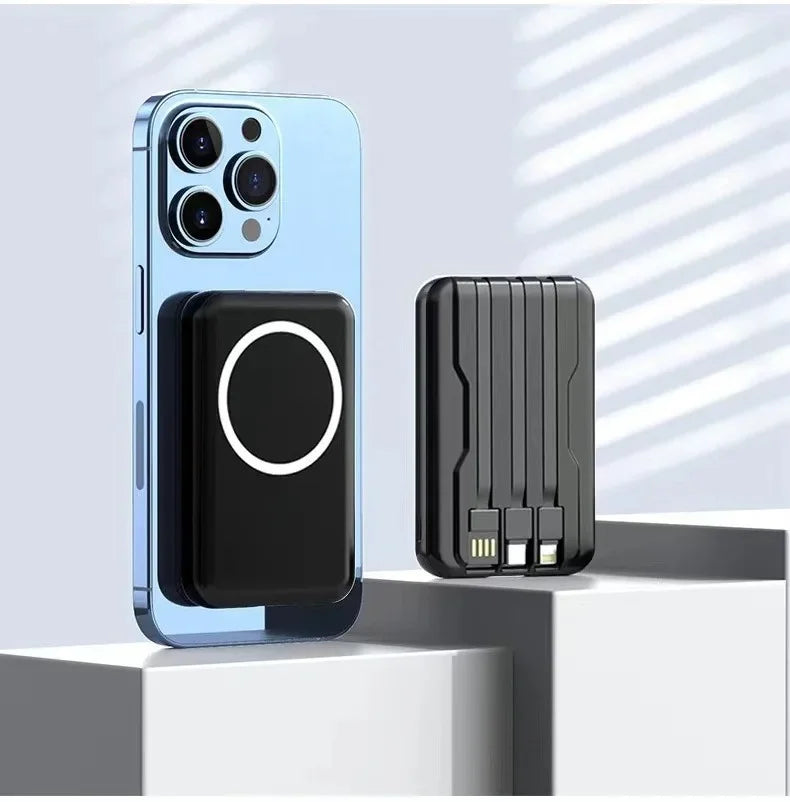 20000mAh 5V Power Bank for Wireless Charging Magnetic Suction Portable Fast Charging Power Bank with Built-in Cable