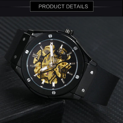 WINNER Automatic Mechanical Watch for Men Rubber Strap Skeleton Dial Male Clock Military Sports Style Wristwatch Dropshipping