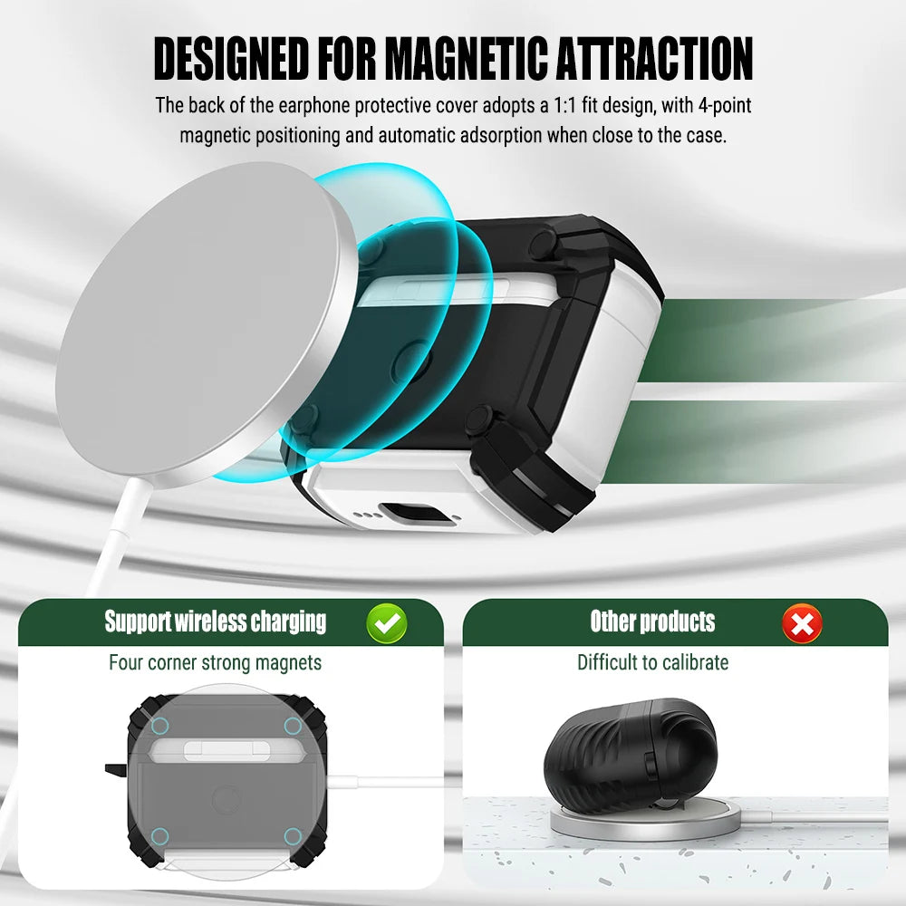 Earphone Cases For Airpods Pro 3 2 Case Airpods 4 3 2 1 Secure Lock Fundas TPU Full Protection Shell Covers With Phone Stand