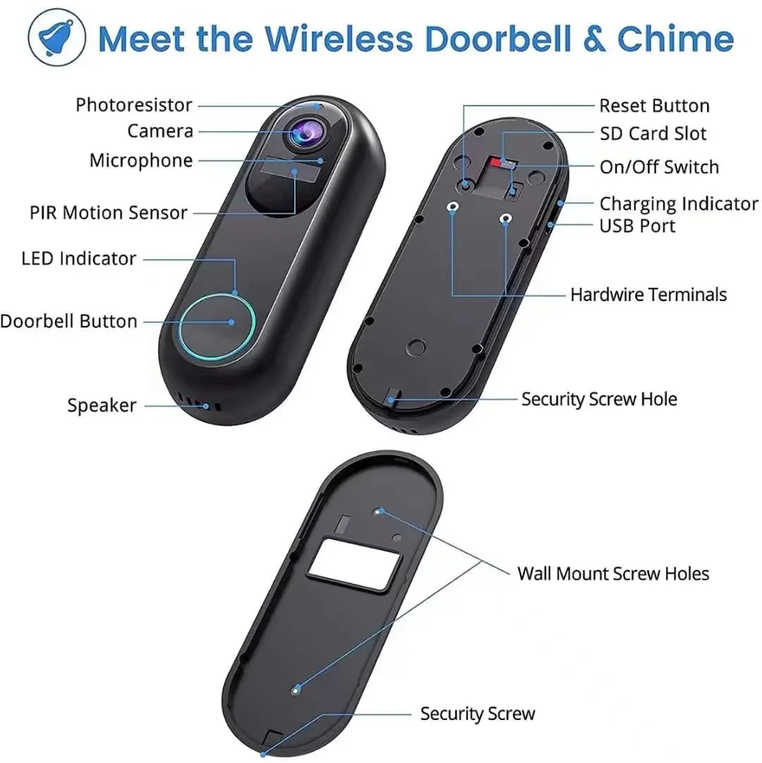 Smart 2.4G/5G 1080P Video Doorbell Camera System Effective Wireless Video Intercom for Home Security Smart Door Bell