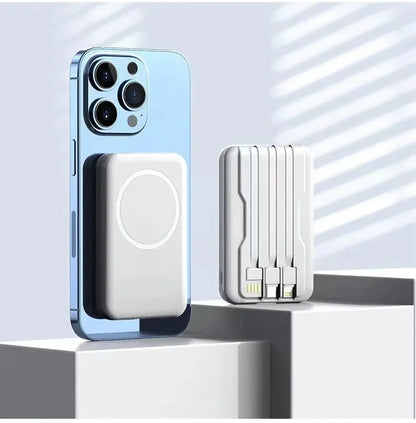 20000mAh 5V Power Bank for Wireless Charging Magnetic Suction Portable Fast Charging Power Bank with Built-in Cable