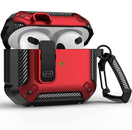 Airpods Pro Protective Case with Lock Gen 3 Military Hard Shell Rugged Shockproof Cover with Keychain For Airpods 4 Pro 3 Case