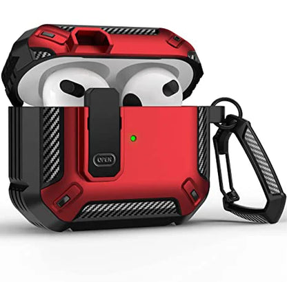 Airpods Pro Protective Case with Lock Gen 3 Military Hard Shell Rugged Shockproof Cover with Keychain For Airpods 4 Pro 3 Case
