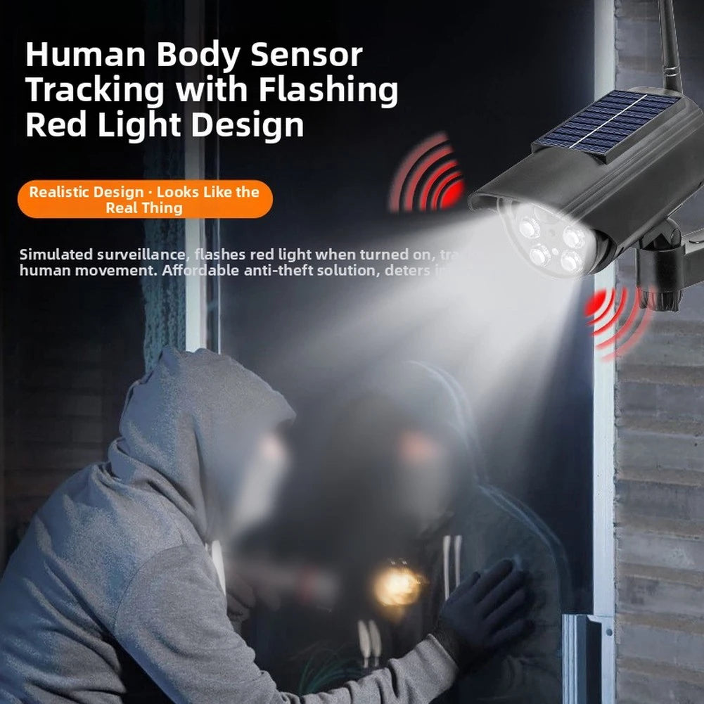Realistic Solar Powered Dummy Security Camera with Flashing LED and Induction Rotation for Front Door Protection