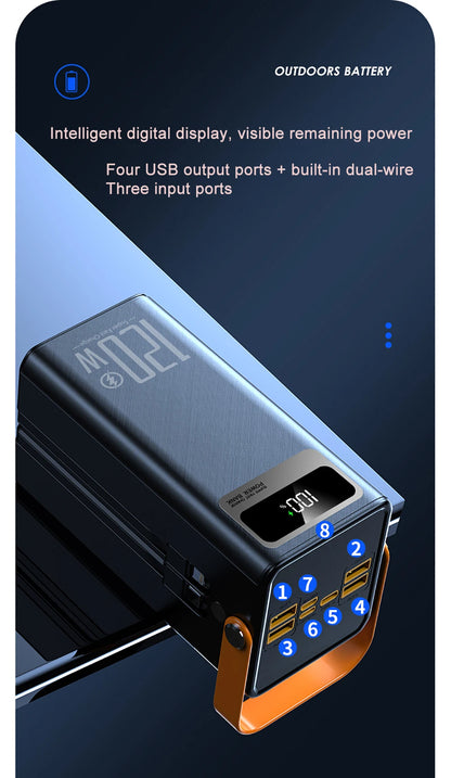 Portable Power Bank 30000mAh 60000mAh 120W Fast Charging Emergency Power Station with LED Charger for Home Camping And Phone