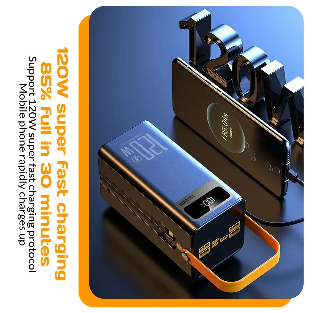 Portable PowerBank 120W160000mAH Super Fast Charger Large Capacity External Battery Supports Simultaneous Charging of 7 Devices