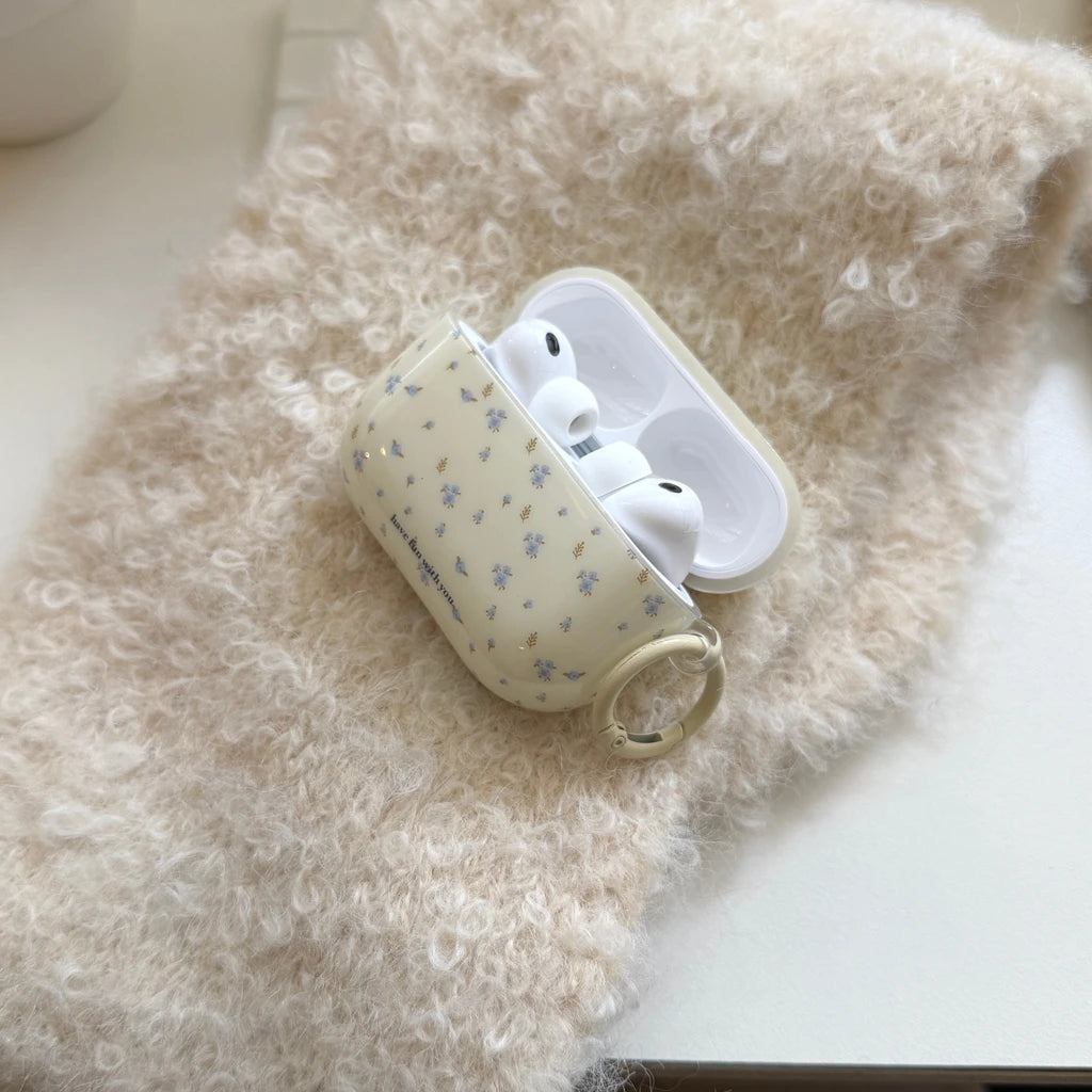 Ins White Background Blue Small Floral Light Brown Branches Leaves Earphones Protective Cover Case for AirPods 1 2 3 4 Pro2 Pro3