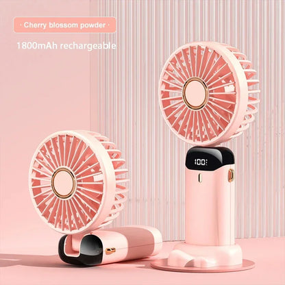 Portable Handheld Mini Fan Foldable Neck Hanging Fans 5 Speed USB Rechargeable Fan with Phone Stand and Display Screen 1800mAh