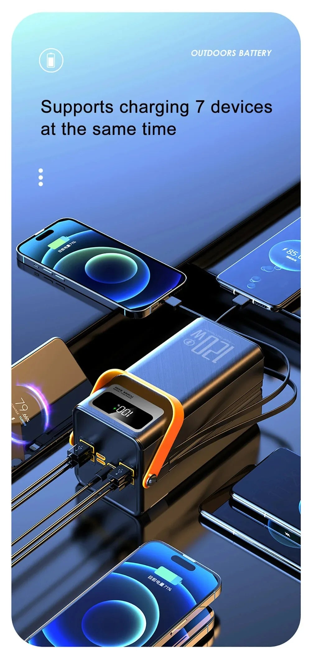 High Capacity 30000mAh / 60000mAh Power Bank, 120W Quick Charge External Battery Pack with LED Light for Phone Laptop