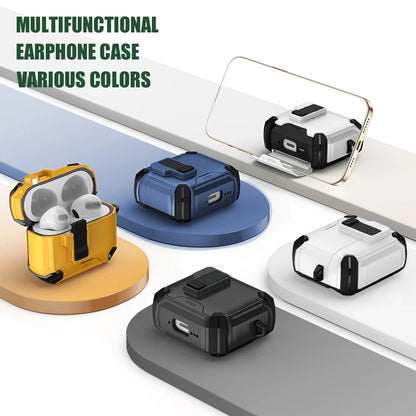 Earphone Cases For Airpods Pro 3 2 Case Airpods 4 3 2 1 Secure Lock Fundas TPU Full Protection Shell Covers With Phone Stand