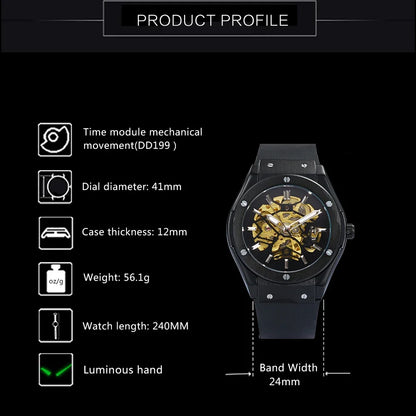 WINNER Automatic Mechanical Watch for Men Rubber Strap Skeleton Dial Male Clock Military Sports Style Wristwatch Dropshipping