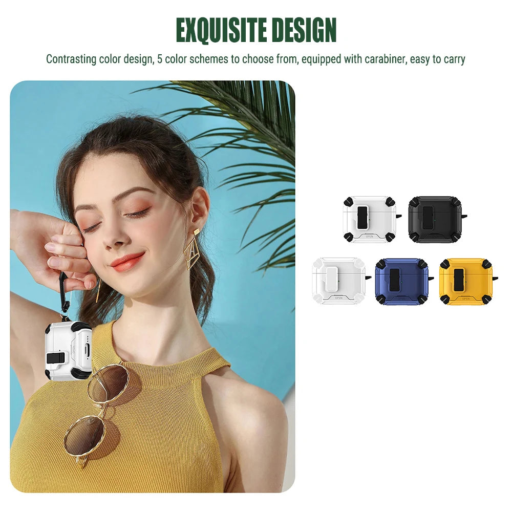 Earphone Cases For Airpods Pro 3 2 Case Airpods 4 3 2 1 Secure Lock Fundas TPU Full Protection Shell Covers With Phone Stand