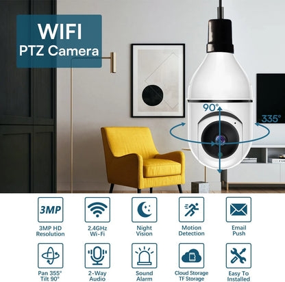 Smart E27 Bulb Camera Wifi Wireless Security Camera IR Night Vision 3MP Home Surveillance Protection Two Way Audio Motion Track