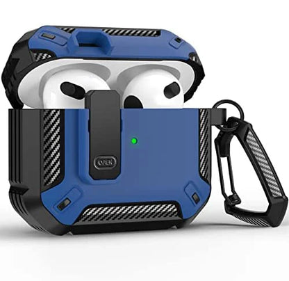Airpods Pro Protective Case with Lock Gen 3 Military Hard Shell Rugged Shockproof Cover with Keychain For Airpods 4 Pro 3 Case