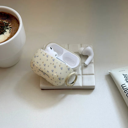 Ins White Background Blue Small Floral Light Brown Branches Leaves Earphones Protective Cover Case for AirPods 1 2 3 4 Pro2 Pro3