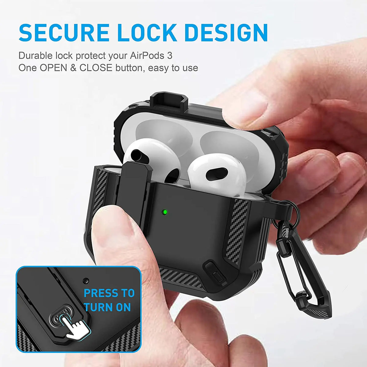 Airpods Pro Protective Case with Lock Gen 3 Military Hard Shell Rugged Shockproof Cover with Keychain For Airpods 4 Pro 3 Case