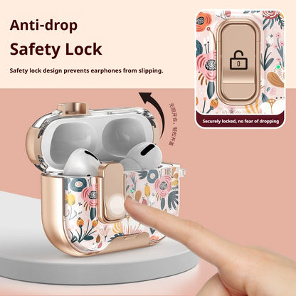 Earphone Case Latch Painted All-inclusive for AirPods Pro 3 &amp; AirPods 4 Pro2 with Switch Safety Lock+Bottom Stand Bracket Cover
