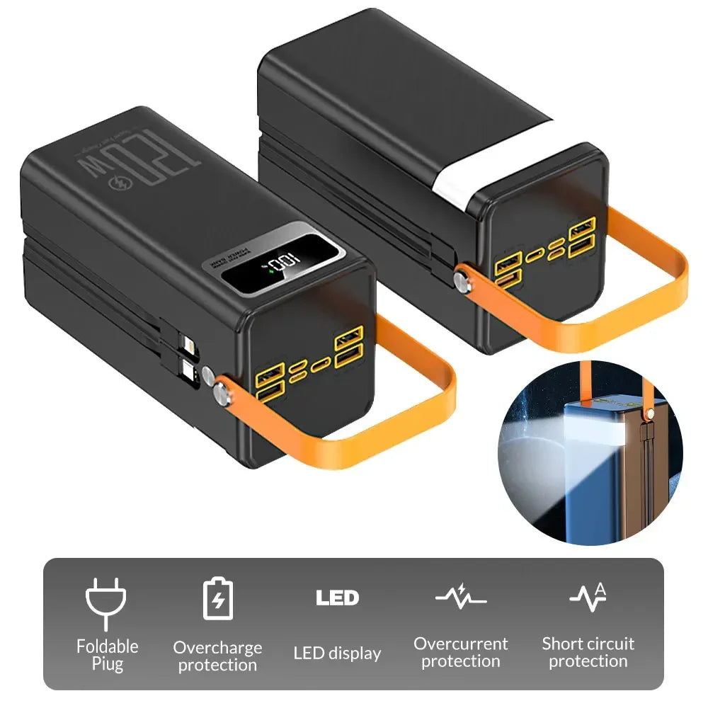 Portable PowerBank 120W160000mAH Super Fast Charger Large Capacity External Battery Supports Simultaneous Charging of 7 Devices